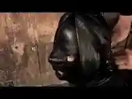 Girl Bondaged To Black Cloths Blindfolded Getting Her Tits Whipped In The Dungeon