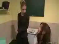 Horrid teacher punishing her cute student