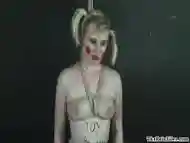 Kinky lesbian humiliation of body painted blonde