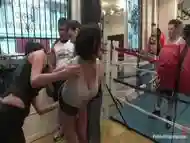 Pliant slave surrenders her sweet twat in public