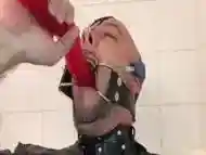 Deepthroating A Long Dildo With Braces Headgear Spidergag