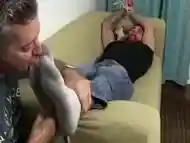 Foot fetishist mature deviant ties up hunk and slobbers toes