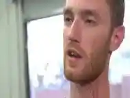 Gagging ginger sub tugged roughly in BDSM