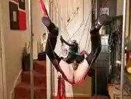 Gasmasked Sissy Bitch Sex Sling Chastity Bondage With Nipple Stimulation Ruined Orgasm