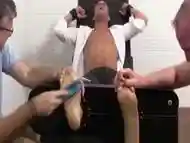 Javi gets strapped to tickle chair for the first time