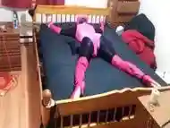 Sissys bed bondage with new belt