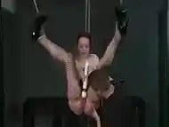 BDSM XXX Teen redhead slave girl is suspended after epic blow job as Master fingers her wet hole