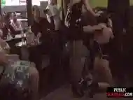 BDSM public slut whipped in public pub in front of voyeurs