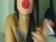 Femdom sucking finger big red lips