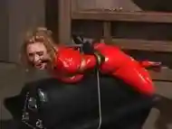 Hogtied &amp;amp_ Spanked in Red Catsuit