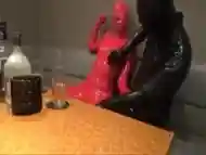 Latex Couple sex in bar