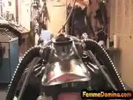 Latex sub cock and nipples vacuumed by CFNM dominatrix