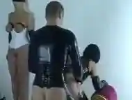 Leather couple fuck to creampie!