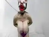 Masked Pig Slut Sucks Dildos And Boob Bouncing