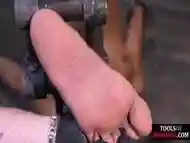 Poor BDSM Ebony babe feet whipped by rough CMNF master