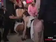 Public pissed sluts fucked in orgy in front of voyeurs