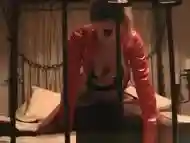 Pvc jacket and blindfold bondage and fuck