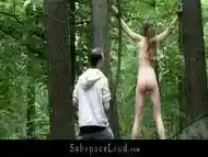 Skinny Claudie taken tied in forest and fucked