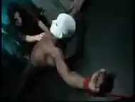 Submissive black man used by hot brunette mistress