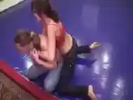 female wrestling in jeans