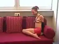 skinny cutie hogtied orgasm latex