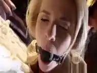 Busty blonde lesbian gagged before tribbing