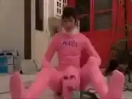 Girl Completely Encased In Pink Body Cast