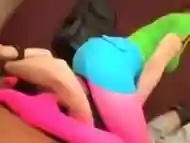 Girl in Colorful Outfit Facesitting Slave