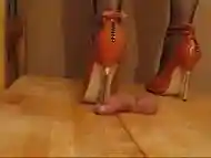 High Heel Cock and Ball trample Orange Metal