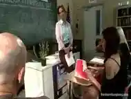 Hot MILF Teacher with Giant Tits Gangbanged by Students Double Anal