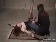 Sexy Submissive Gets Owned By Maledom Master On Floor While Totally Bound Wearing Leather Corset