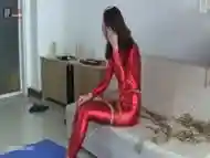 Asian Red Latex Bondage