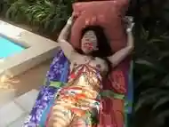 Sexy Asian chick bounded outdoors here