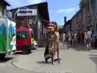 German babe gets rope bondage in public