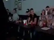 Huge tits slave gets dp in public bar