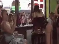 Mistress made babe gangbang in public bar