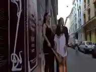 Petite Euro slave sucking in public