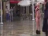 Petite blonde disgraced on the rain