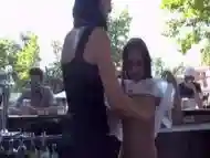 Petite slave humiliated in public bar