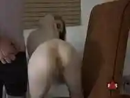 Blonde Rides him and Begs for Cum on her skinny ASS!