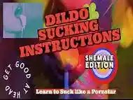 DILDO SUCKING INSTRUCTIONS The shemale has a big tasty cock and you are going to suck it