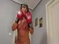 Horny video call boxing with a fan