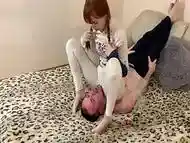 Playful Pigtailed Girl In Leggings - Throatsitting Femdom and Spitting Humiliation With Mummified Slave