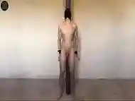 Sub tied to the pole gets his prostate milked by anal probe