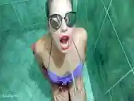 toilet public , public pool drinking pee , swallow piss , cum face slut and happy