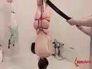 Anal masochist hung upside down and a.