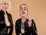 Awesome SPH show with dirty talk from two naughty lesbians in latex costumes