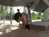 Babe in bondage group public banged