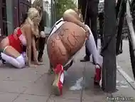 Bare ass blondes pissing in public