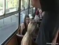 Blonde gets facial in public bus